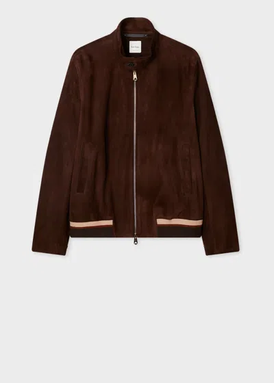 Paul Smith Brown Suede Funnel Neck Jacket Red