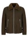 Paul Smith Shearling Collar Jacket With Adjustable Side Tabs In Brown