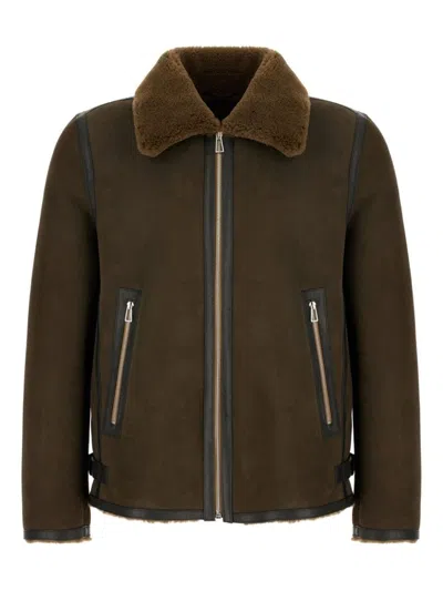 PAUL SMITH BROWN SUEDE JACKET WITH SHEARLING COLLAR