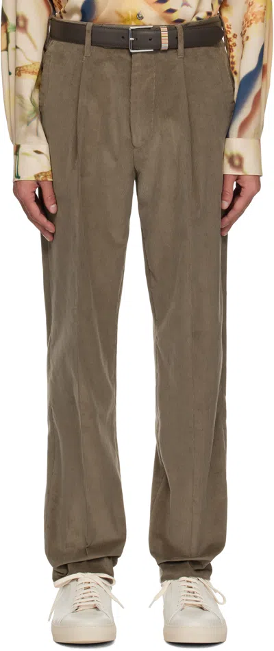 Paul Smith Brown Tapered-fit Pleated Corduroy Trousers In 71 Brown