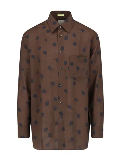 Paul Smith Brown Viscose-blend Polka Dot Long-sleeve Shirt