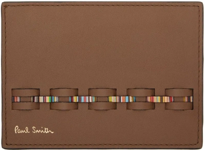 Paul Smith Brown Woven Front Card Holder In 62 Browns
