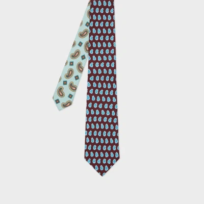 Paul Smith Burgundy And Light Blue 'contrast Paisley' Silk Tie Red