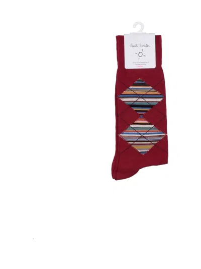Paul Smith Men Sock Argyle In Burgundy