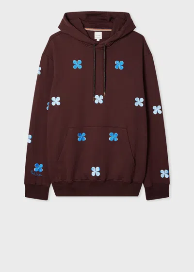 Paul Smith Burgundy Embroidery Floral Cotton Hoodie Red In Brown