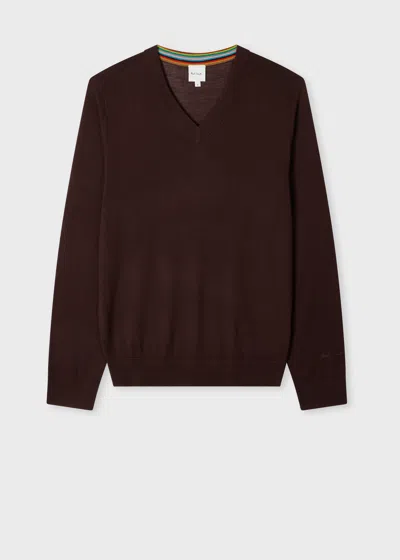 Paul Smith Burgundy Merino V-neck Sweater Red