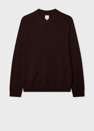 Paul Smith Burgundy Merino Wool Knitted Long-sleeve Polo Shirt Red In Brown
