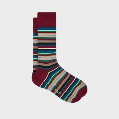 Paul Smith Burgundy Multicolour Stripe Socks Red