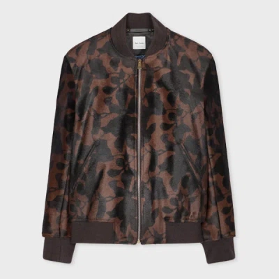 Paul Smith Burgundy 'photogram Leaves' Calf Leather Pony Bomber Jacket Grey