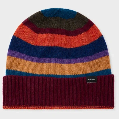 PAUL SMITH BURGUNDY 'SEASONAL STRIPE' BEANIE RED