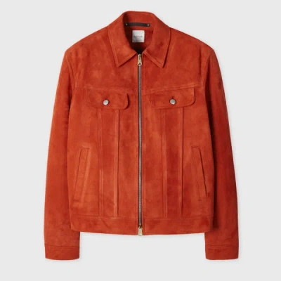 Paul Smith Burnt Orange Suede Trucker Jacket In Red