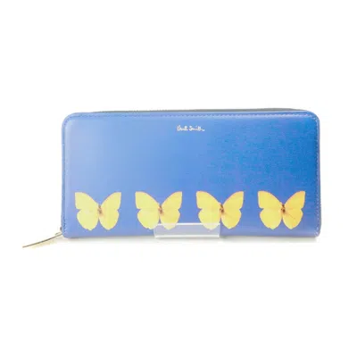 Paul Smith Butterfly Leather Long Wallet In Blue