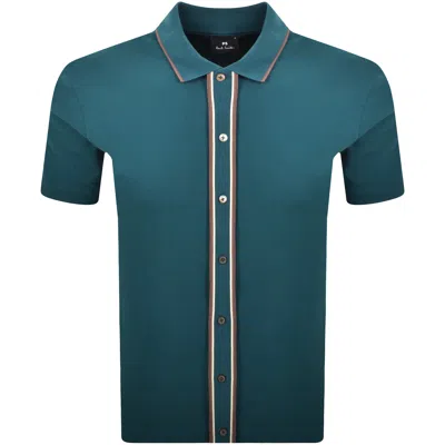 Paul Smith Button Front Polo T Shirt Teal In Blue