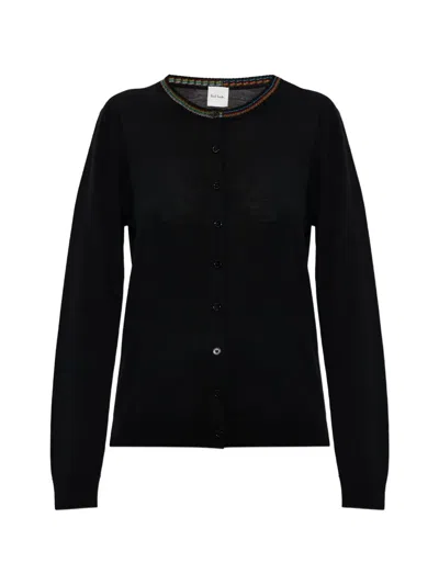 Paul Smith Button Multicoloured Trim Cardigan In Black
