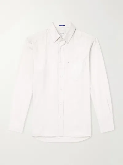 Paul Smith Button-down Collar Cotton And Lyocell-blend Herringbone Shirt In White