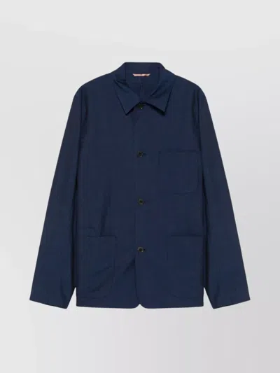 Paul Smith Buttoned Cuffs Collared Jacket With Patch Pockets In Navy Blue