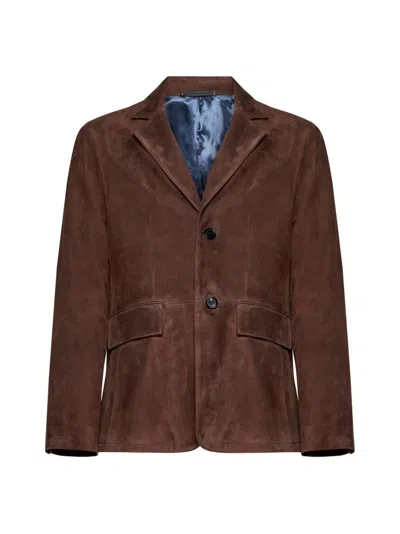 Paul Smith Buttoned Leather Jacket In Brown