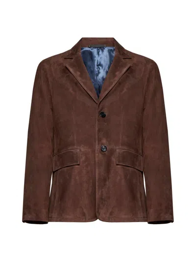 Paul Smith Buttoned Leather Jacket In Brown