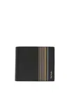 Paul Smith Calf Leather Wallet With Vertical Multicolor Stripe Detail In Black