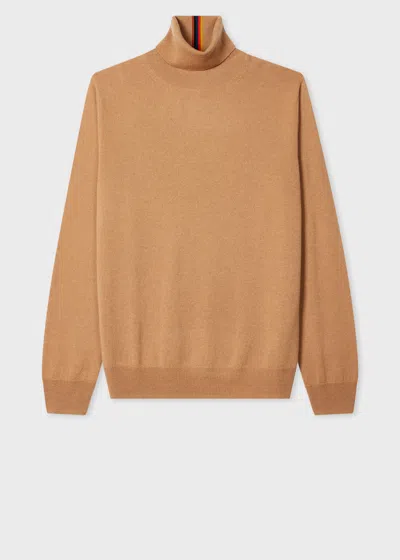 Paul Smith Camel Cashmere Roll Neck Sweater Orange In Brown