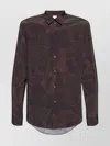 Paul Smith Camouflage Floral Print Shirt With Rear Curved Hem In Brown