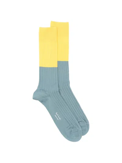 Paul Smith Candles Ribbed Colour-block Socks In Blue