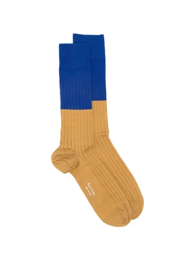 Paul Smith Candles Ribbed Colour-block Socks In Yellow
