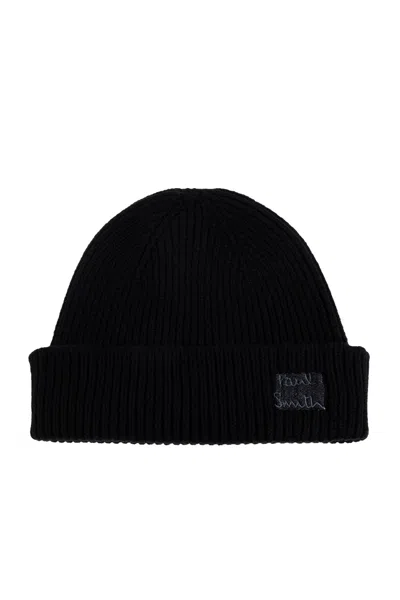 Paul Smith Ribbed Texture Hat Folded Cuff In Black