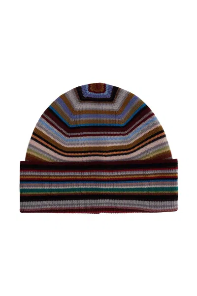 Paul Smith Cappello Beanie In Lana Vergine Signature Stripe In Multicolor