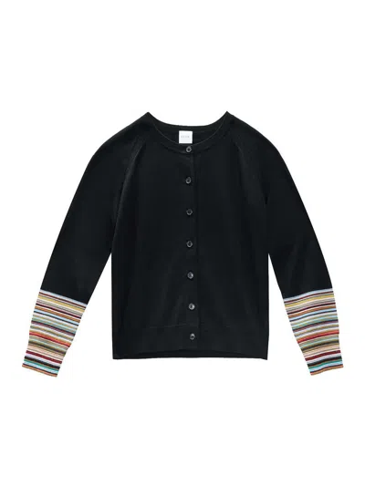 Paul Smith Cardigan Merinos Maniche Stripes In Black