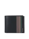 Paul Smith Calf Leather Wallet With Vertical Multicolor Stripe Detail In Black