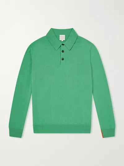 Paul Smith Green Cashmere Long-sleeve Polo Shirt In Multi