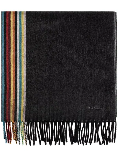 Paul Smith Cashmere Striped Scarf In Black