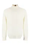 Paul Smith Ribbed Cashmere Turtleneck Sweater With Contrast Stripe In White