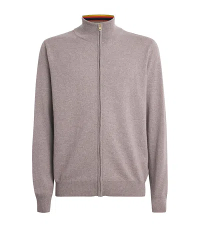Paul Smith Cashmere Zip-up Cardigan In Brown