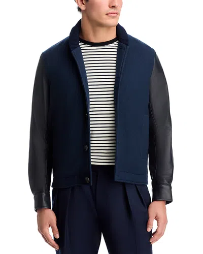 Paul Smith Casual Fit Mixed Media Bomber Jacket In Blue