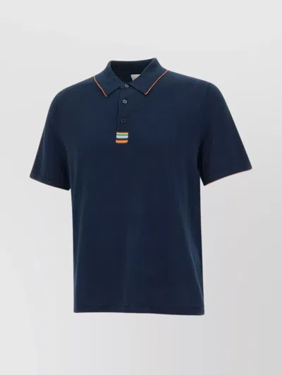 Paul Smith Certified Organic Cotton Polo Shirt With Contrast Collar In Blue