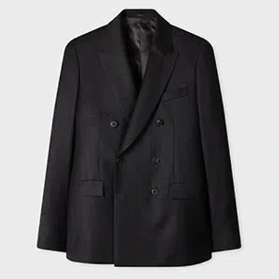 Paul Smith Charcoal Wool-cashmere Flannel Double-breasted Blazer Grey In Multi