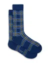 Paul Smith Blue Cotton And Wool-blend Check Socks Green In Blue