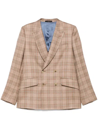 Paul Smith Checked Double-breasted Blazer In Brown