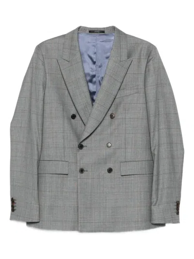 Paul Smith Checked Double-breasted Blazer In Gray