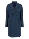 Paul Smith Double-breasted Long Jacket Back Vent In Blue