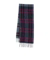 Paul Smith Rectangular Check Pattern Scarf With Fringed Edges In Blue