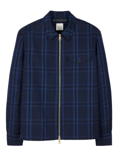 Paul Smith Checked-pattern Zip-front Shirt Jacket In Blue