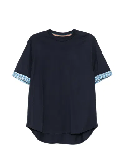 Paul Smith Checked-cuff T-shirt In Blue