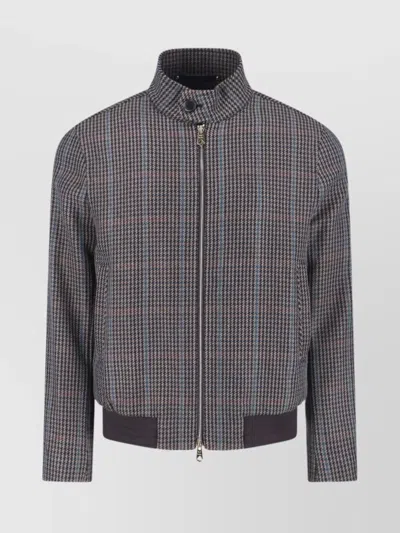 PAUL SMITH CHECKERED HIGH COLLAR JACKET SIDE POCKETS