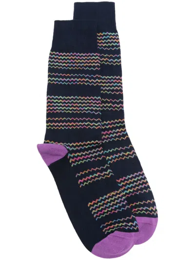 Paul Smith Chevron-pattern Cotton Blend Socks In Blue