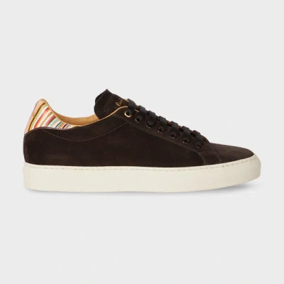 Paul Smith Chocolate Brown Suede 'beck' Trainers With 'signature Stripe' Heel Panels