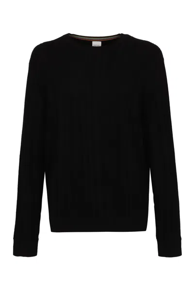 Paul Smith Merino Wool Sweater With Ribbed Knit Edges In Black