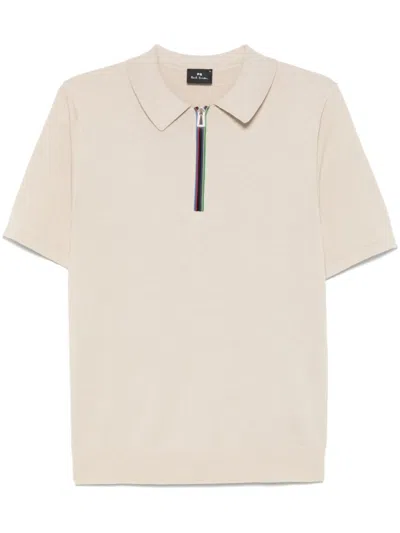 Paul Smith Classic Collar Zip Closure Polo Shirt In Neutrals